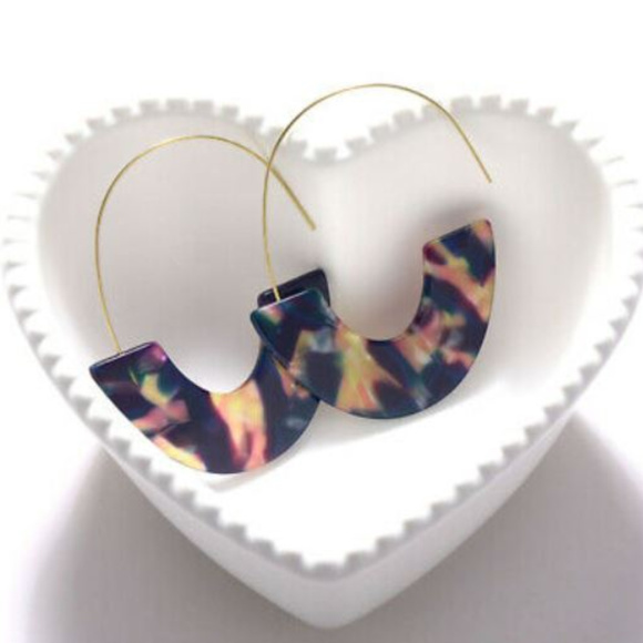 Stylish Acrylic Retro Geometric Drop Earrings Purple Multicolor (Anthropologie) - Picture 1 of 7